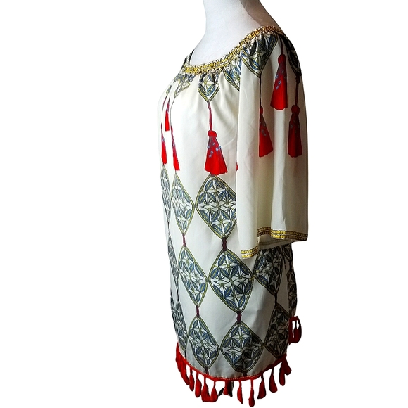 🦋A. Calin Los Angeles Free Form Bell Sleeve Tassle Hem Dress - Picture 3 of 10